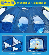 Automatic Pop-Up 6-8 Person Camouflage/Blue Hexagonal Tent for Outdoor Camping, Beach, Hiking
