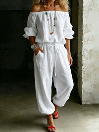 Women's Off-Shoulder Top & Drawstring Jogger Pants Set