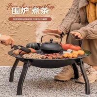 Outdoor Camping Fire Pit Grill with Charcoal Brazier and Teapot Options
