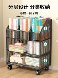Under-Desk Rolling Storage Cart with Multi-Layer Shelves for Books and Bags