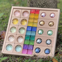 Wooden Rainbow Gem Building Blocks for Kids, Translucent Acrylic, Unpainted Beechwood
