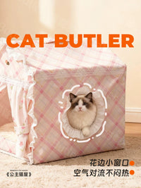 Pet Tent Bed for Cats and Small Dogs, All-Season Washable Enclosed Cat Dog House