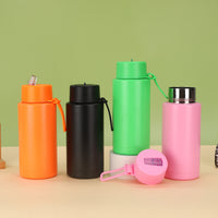 Large Capacity 304 Stainless Steel Insulated Water Bottle with Silicone Handle and Straw for Outdoor Sports and Car Travel