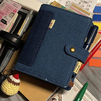 A7 Deep Sea Blue Denim Notebook Planner with Loose-Leaf Pages and Card Holder