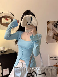 Sweet Ruffle Trim Long Sleeve Cardigan and Padded Camisole Set