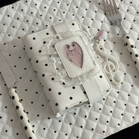 M5A7 Polka Dot Loose-Leaf Journal with Leather Cover, Portable Planner and Diary