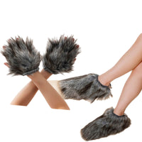 Plush Wolf Paw Gloves and Hat Set for Halloween Cosplay