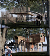 Outdoor Playground Wooden Treehouse SketchUp Model for Kids' Activity Area with Climbing and Slide
