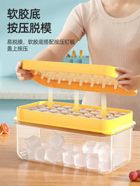 Large Capacity Silicone Ice Cube Tray with Storage Bin and Press Lid for Freezer