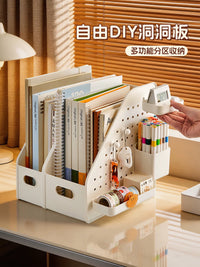 Perforated Pegboard Bookends with Pen Holder Desk Organizer