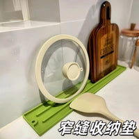 Narrow Slot Pot Lid Storage Mat with Drainer for Kitchen Countertop