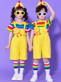 Kids' Chick Overalls Costume Set with Headpiece for Stage Performance