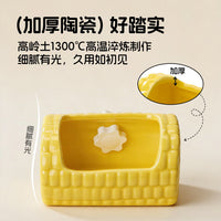 Ceramic Parrot Feeder with Perch or Food Bowl, Corn Cob Design, Easy Clean, Anti-Tip