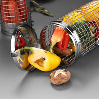 Rolling Grill Basket Stainless Steel Portable BBQ Roaster for Outdoor Grilling
