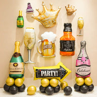 Champagne Bottle & Glass Crown Foil Balloon Set for Birthday & Anniversary Decorations