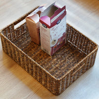Woven Rattan-Style Storage Basket for Cosmetics, Snacks, and Sundries - Rectangular Desktop Organizer
