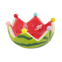 Dopamine Watermelon Ceramic Fruit Plate with Stainless Steel Forks for Living Room Coffee Table Snacks