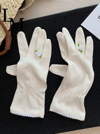 Camellia UV Protection Driving Gloves for Women, Breathable Cotton Touchscreen Sunscreen Gloves