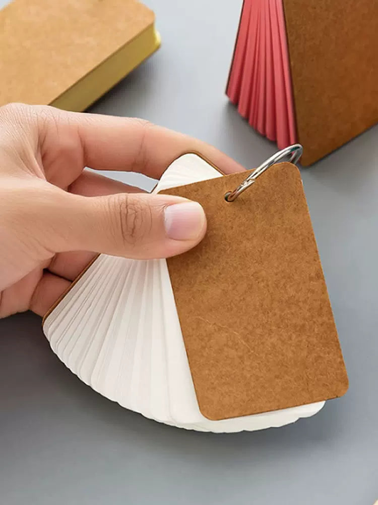 Portable Ring-Bound Blank Flashcards for Vocabulary Learning, Small Memo Pad with Detachable Iron Ring
