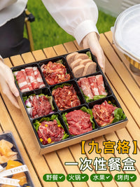 Disposable Picnic Bento Box with 9 Compartments for Hotpot BBQ Fruit Outdoor Camping