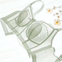 Women's Lace Wireless Bralette with Rabbit Ears, Thin Breathable Sleep Bra for Large Busts