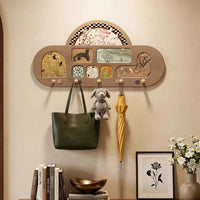 Pegboard Entryway Wall Organizer with Hooks and Decorative Art Panel, No-Drill Installation