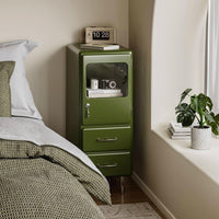 Japanese Retro Slim Display Cabinet with Drawers and Glass Door for Living Room Bedroom