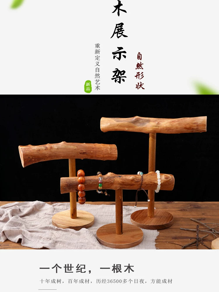 Minimalist Solid Wood Bracelet & Necklace Display Stand for Jewelry and Hair Ties