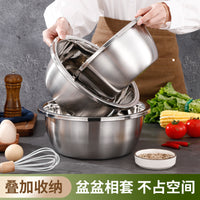304 Stainless Steel European Style Thickened Basin Set with Drain Basket and Lid for Kitchen Use