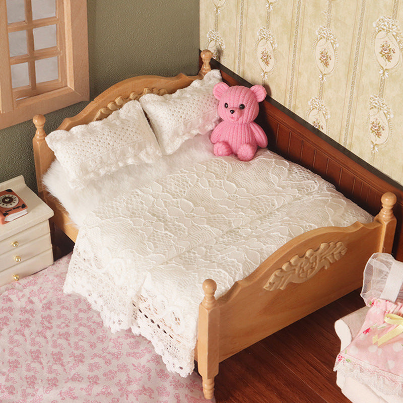 1/12 Dollhouse Lace Bedding Set for OB11 Dolls - Miniature Quilt, Sheet, and Pillows