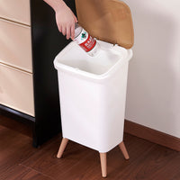 Tall Wooden Grain Trash Can with Lid for Kitchen, Living Room, Bedroom, and Bathroom