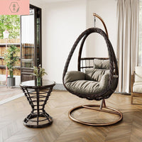 Indoor Outdoor Wicker Swing Chair with Stand and Table, Single/Double Seater Hanging Basket Chair for Patio Balcony Garden