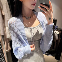 Women's Ice Silk Hollow Knit Sun Protection Shawl Long Sleeve Thin Solid Color Cape