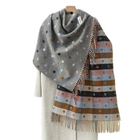 Polka Dot Faux Cashmere Scarf Shawl for Women and Men, Plaid Color Block Winter Scarf