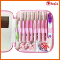 Gradient Pink Soft Handle Crochet Hook Set with PU Case