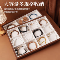 Walnut Grain Jewelry Display Tray with Lid, Ring Earring Storage Organizer for Retail and Home