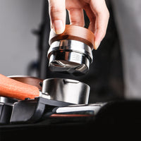 Walnut Stainless Steel Coffee Distributor and Tamper, Adjustable 51/58mm