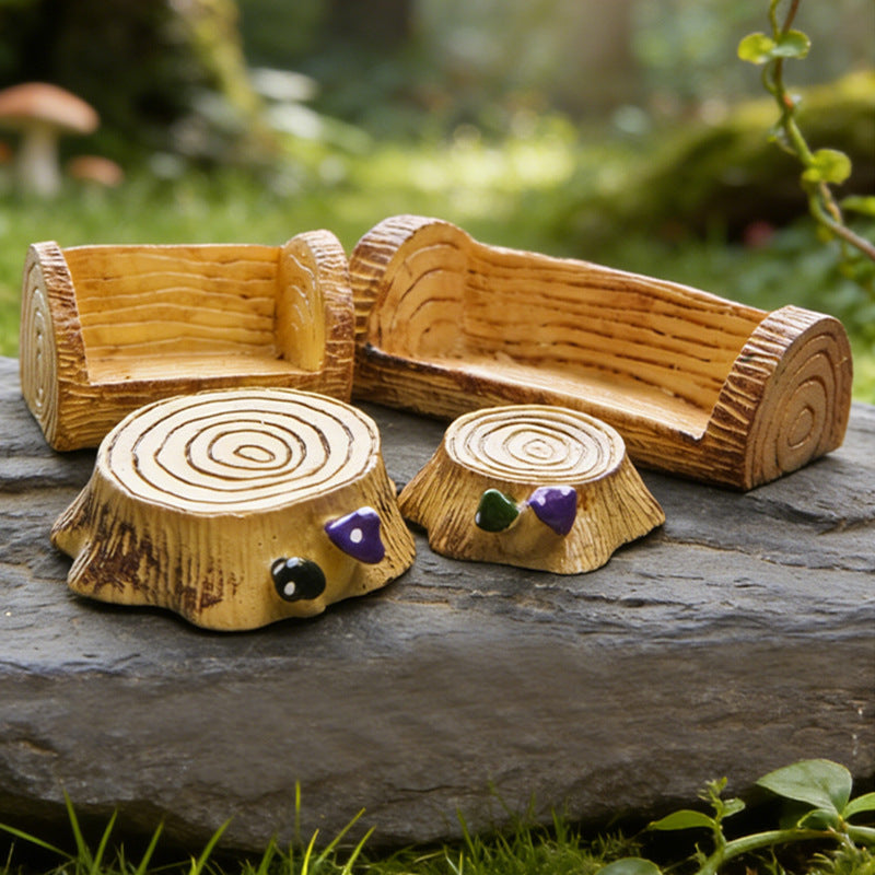 Mushroom Tree Stump Stool Miniature Ornament for Micro Landscape Decor