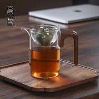 Small Green Tangerine Tea Pot with Infuser, Glass Tea Maker with Wooden Handle, 301-400ml