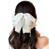 Striped Chiffon Lace Bow Hair Clip for Ponytails and Half-Up Hairstyles