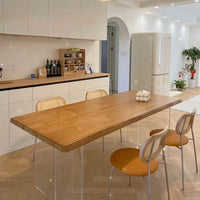 Solid Wood & Acrylic Floating Dining Table with Legs for Small Apartments, Living Room, or Office
