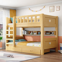 Kids Solid Wood Bunk Bed with Guardrail, Detachable High-Low Twin Bed for Dormitory