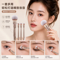 4-in-1 Magnetic Travel Makeup Brush Set for Powder, Blush, Eyeshadow, and Concealer