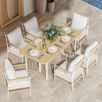 Outdoor Patio Rattan Woven Dining Set with Aluminum Alloy Frame for Garden Villa Hotel Restaurant