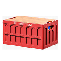 Foldable Camping Storage Box with Wooden Lid for Car Trunk Organization