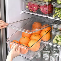 Clear Refrigerator Drawer Organizer with Lid, Stackable Food Storage Container for Kitchen Pantry