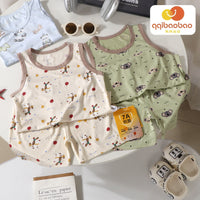 Kids' Cartoon Print Sleeveless Top & Shorts Set for Boys, Breathable Summer Homewear