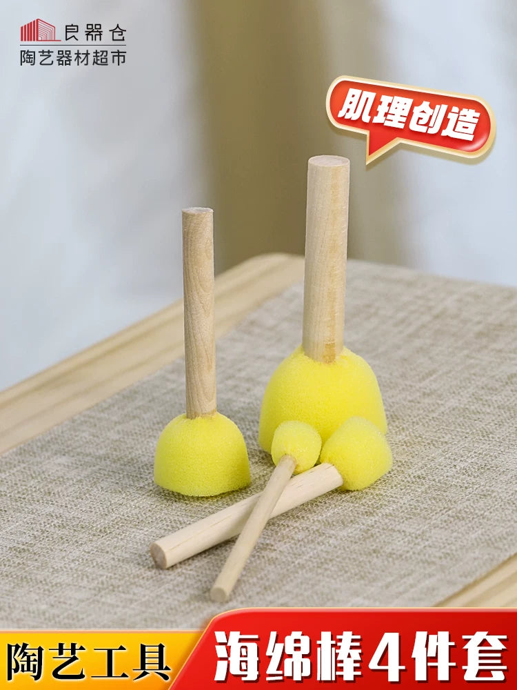 Pottery Trimming Tool Set with Wooden Handle Absorbent Sponge for Clay Throwing and Shaping