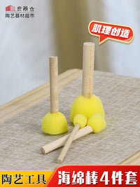Pottery Trimming Tool Set with Wooden Handle Absorbent Sponge for Clay Throwing and Shaping