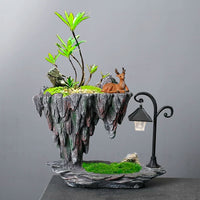 Resin Creative Faux Rockery Planter with Moss for Indoor Bonsai and Green Plants